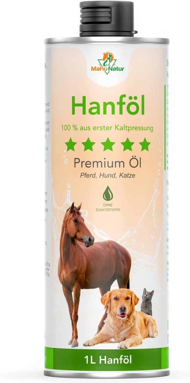  L Hanföl Für Hunde Und Pferde I Natürlicher Barf Öl Zusatz - Über 80% Ungesättigte Fettsäuren (Omega 3 & Omega 6)