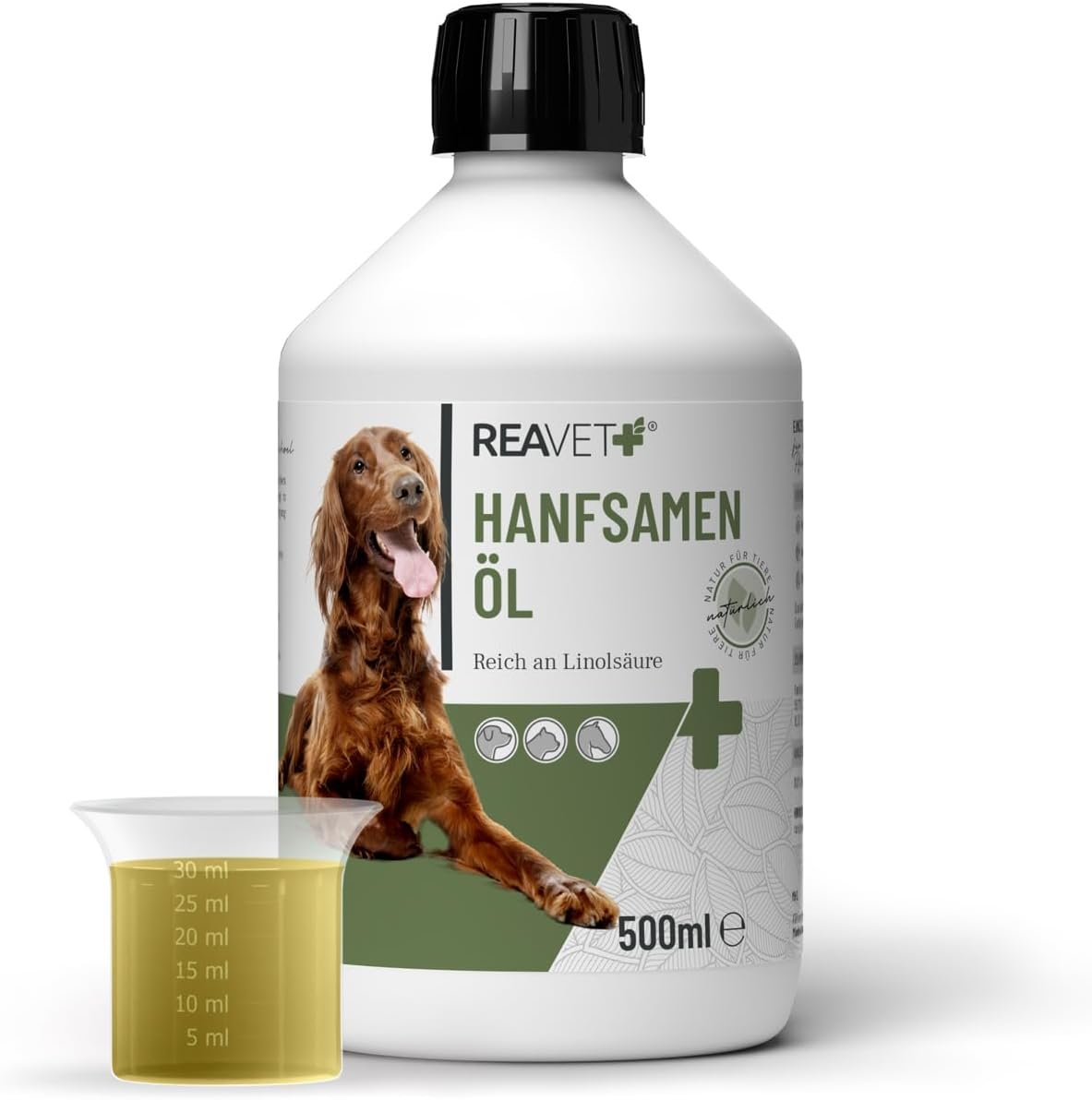 ReaVET kaltgepresstes Hanfsamenöl 500ml für Hunde, Katzen & Pferde – 100% reines Barf-Öl ohne Zusätze
