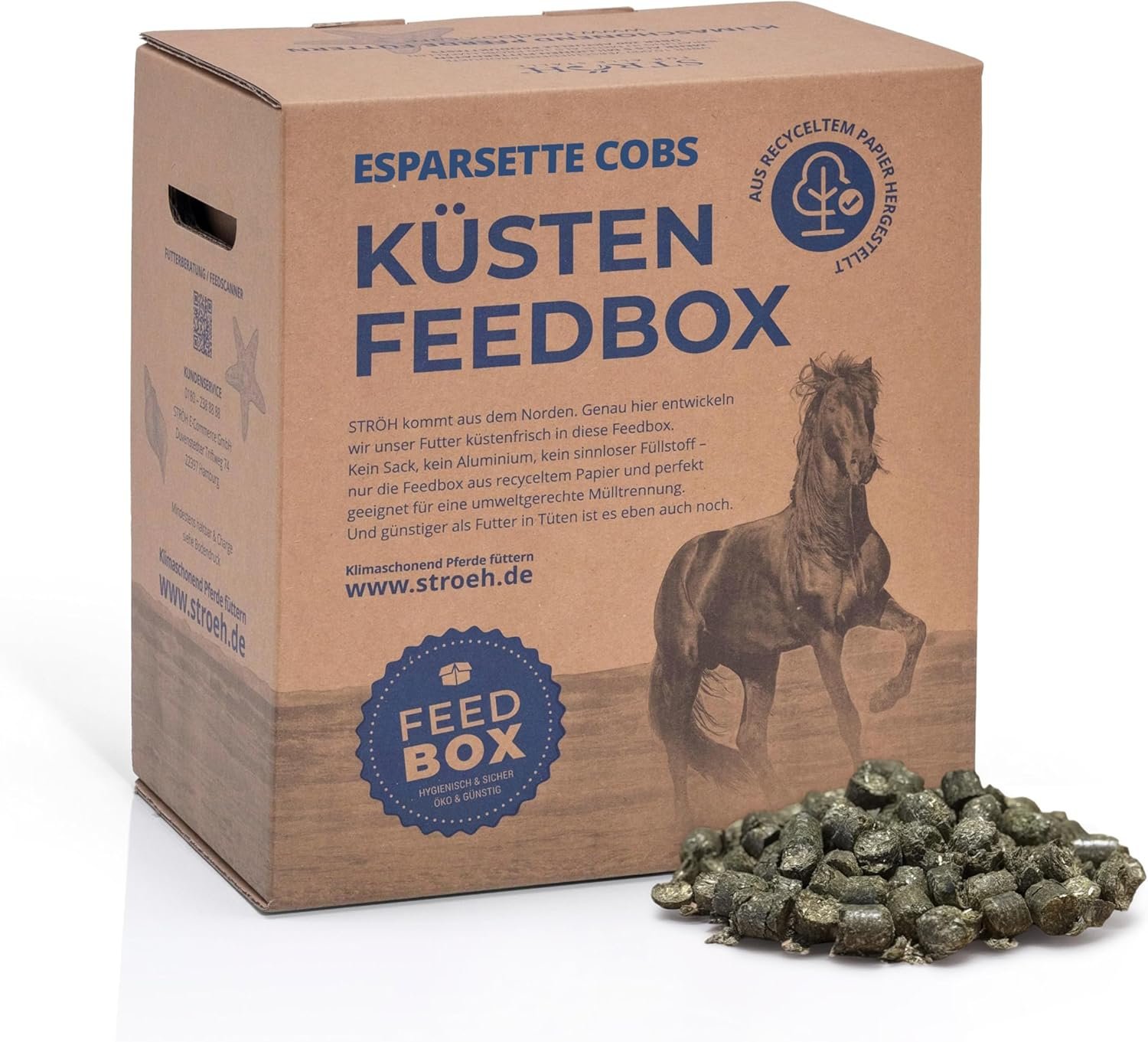 STRÖH Küsten Esparsette Cobs für Pferde (30kg Feedbox)