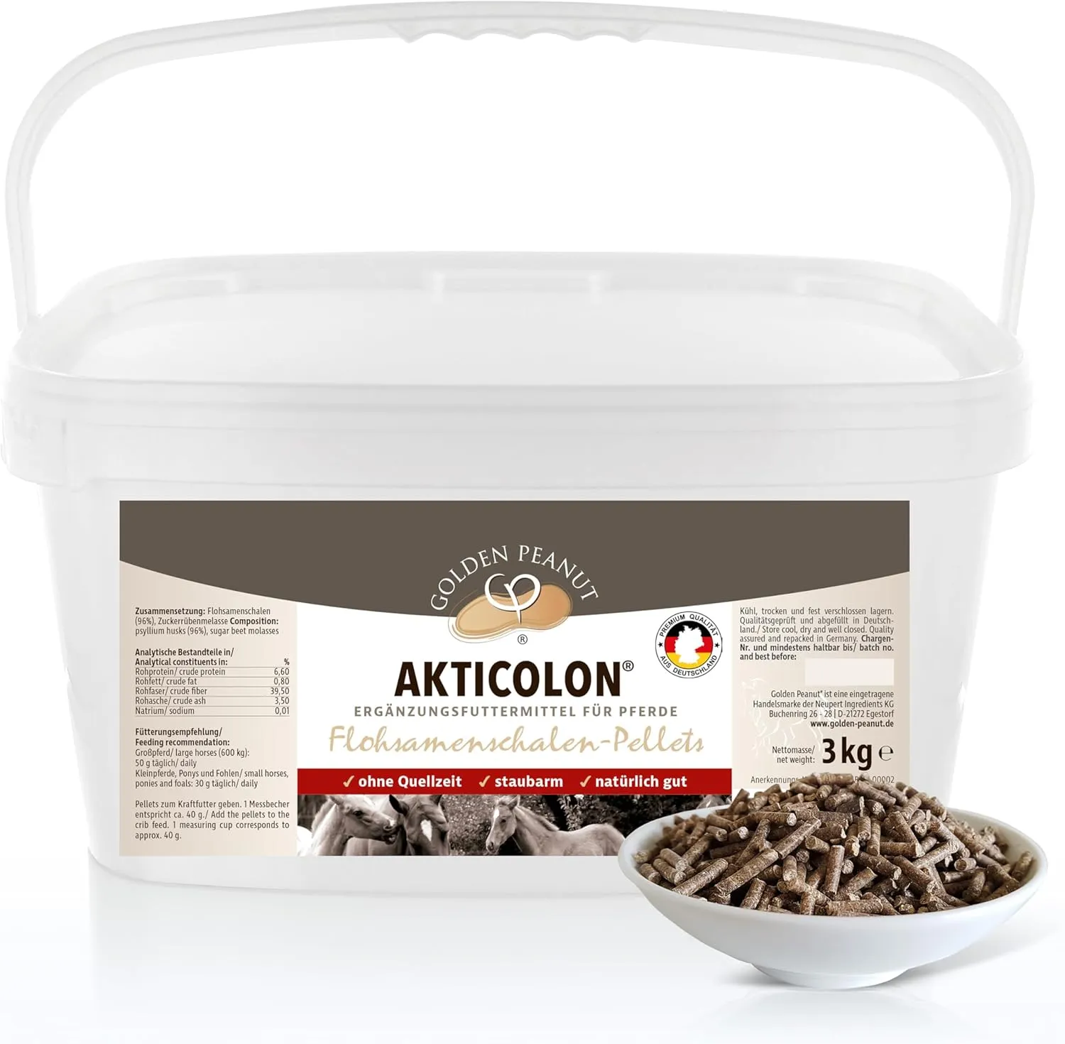 GOLDEN PEANUT Akticolon Flohsamen Pellets 3 kg - Flohsamenschalen pelletiert